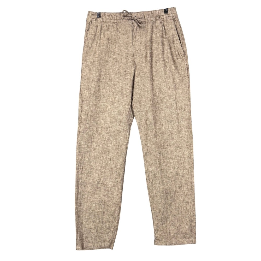 H&M Pants Womens Small Brown Linen Blend Drawstring Regular Fit Straight Leg
